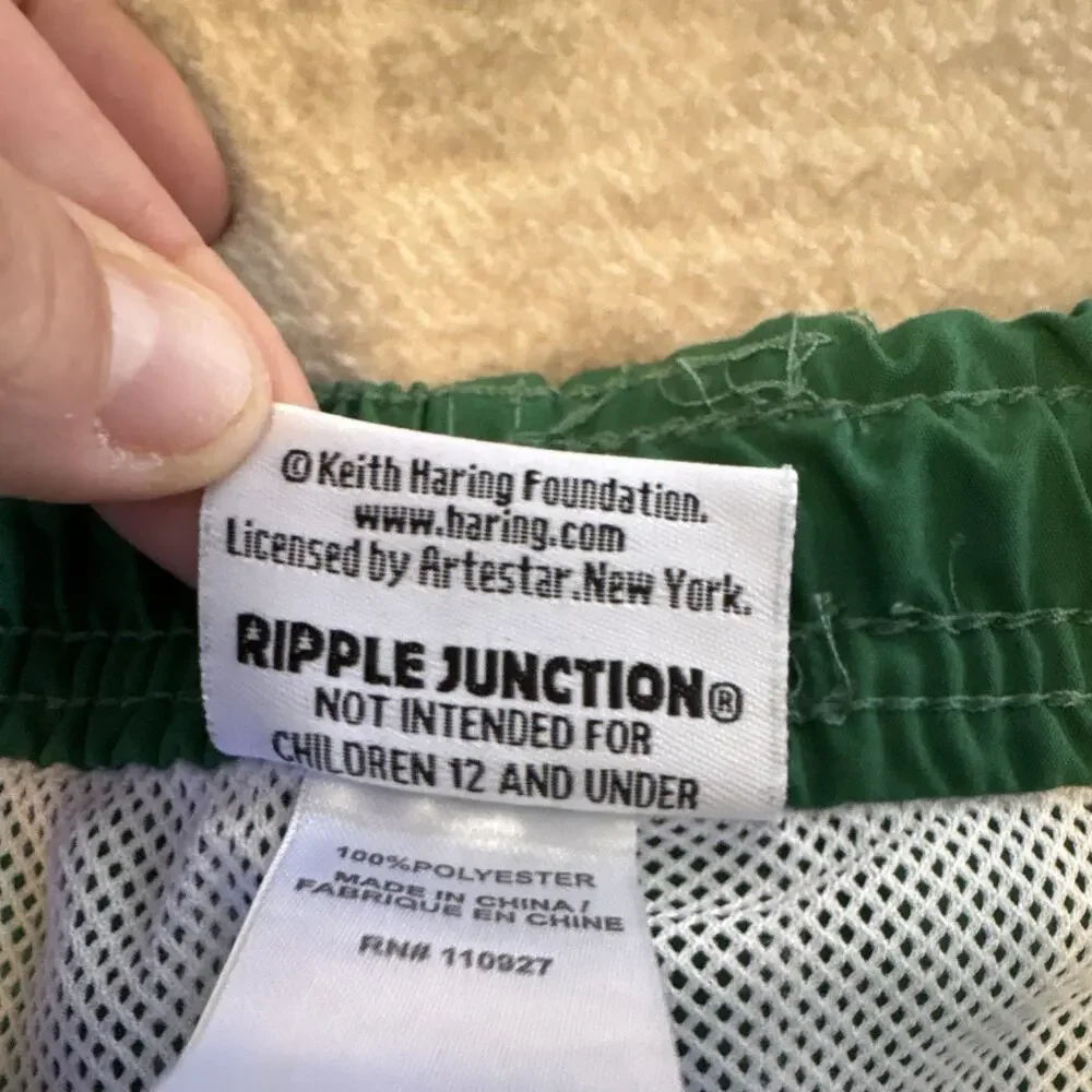 Keith Haring Ripple Junction Green Graphic Print Swim Shorts Men’s Size L